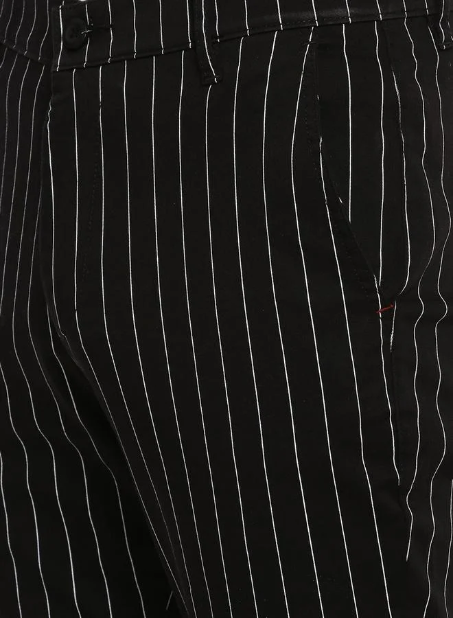 The Indian Garage Co  Men Black Pinstripe Slim Fit Chino Pants for Men | Best Price UAE