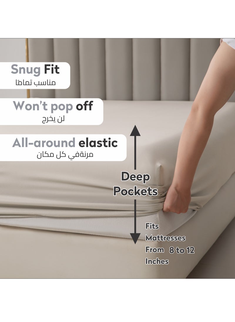 Donetella - طقم ملاءة سرير مكون من قطعتين بمقاس مزدوج (120×200 سم) مع أكياس وسائد وملاءة سرير من الألياف الدقيقة فائقة العمق مقاس 30 سم، لون بيج فاتح - Image 1