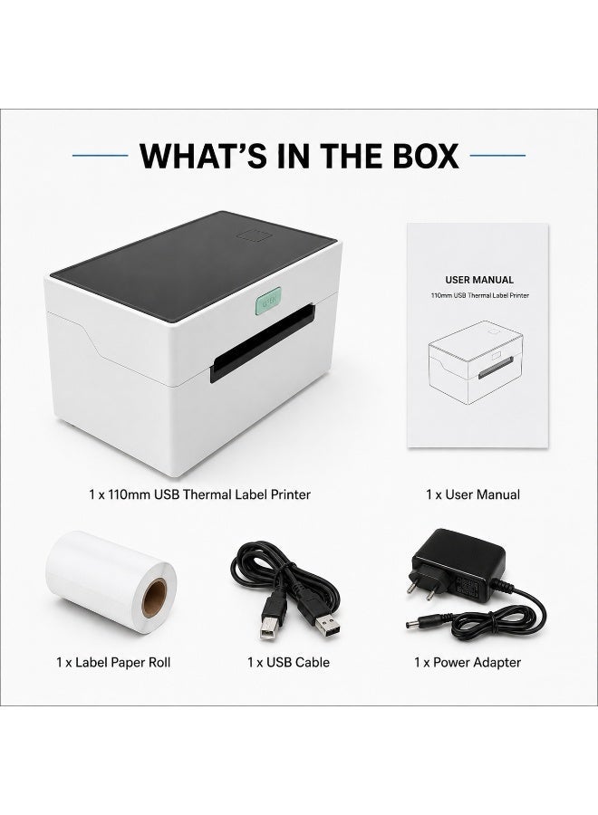 طابعة ملصقات حرارية محمولة USB مقاس 110 مم، متوافقة مع أجهزة ماك/كمبيوتر/أجهزة لوحية، متوفرة في المخزون، بدقة 203 نقطة في البوصة، مناسبة لملصقات الشحن. - Image 5