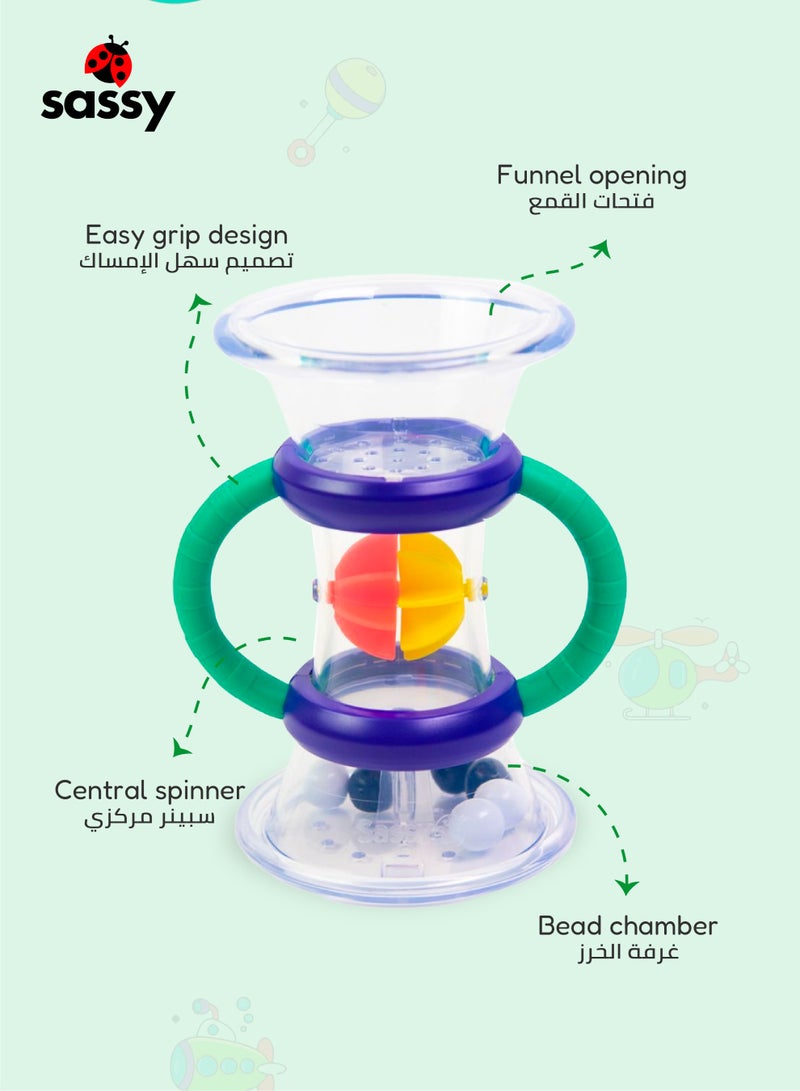 Sassy Sassy Double Dip Funnel Bath Toy - STEM Learning, Sensory Water Play, Spinning Wheel Fun, Motor Skills Development, Easy Grip Handles, BPA-Free, for Babies 6M+  - Image 4