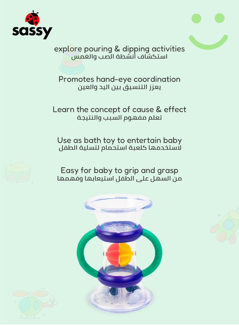 Sassy Sassy Double Dip Funnel Bath Toy - STEM Learning, Sensory Water Play, Spinning Wheel Fun, Motor Skills Development, Easy Grip Handles, BPA-Free, for Babies 6M+  - Image 3