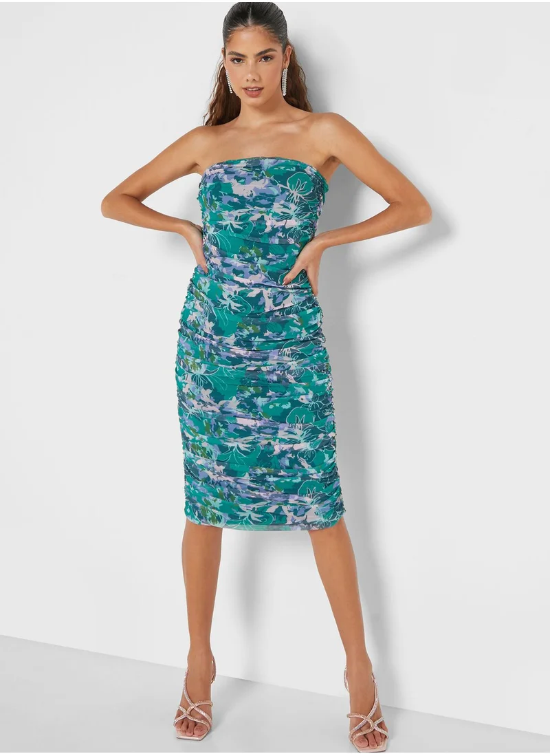 Chi Chi London Petite Strappy Ruched Floral Dress