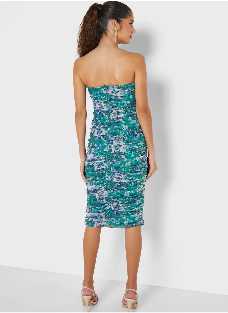 Chi Chi London Petite Strappy Ruched Floral Dress