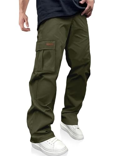 PLEPAN Men's Casual Cargo Pants Drawstring Hiking Pants Workout Tactical Joggers Sweatpants for Men ArmyGreen Small - Image 1