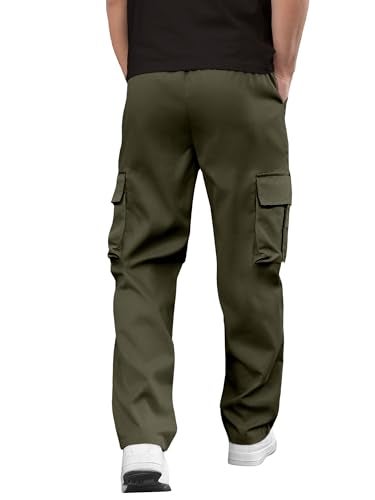 PLEPAN Men's Casual Cargo Pants Drawstring Hiking Pants Workout Tactical Joggers Sweatpants for Men ArmyGreen Small - Image 3
