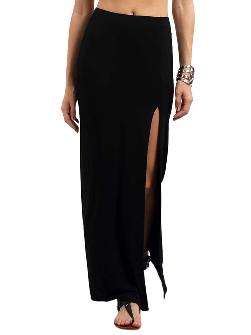 Verdusa Women's High Waisted Side Split Maxi Skirt Summer Elegant Skirts Black Large - Image 1