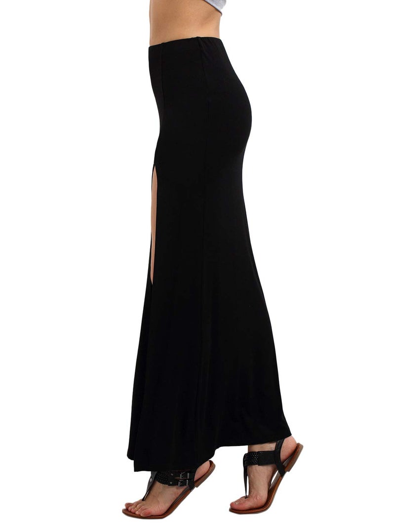 Verdusa Women's High Waisted Side Split Maxi Skirt Summer Elegant Skirts Black Large - Image 2
