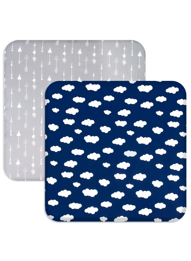 Biloban Square Playard/Playpen Fitted Sheets, Perfect for New Room2 / TotBloc Portable Playard, 2 Pack, Ultra Soft Microfiber, Fitted Playpen Sheet, Navy Cloud and Grey Arrow - Image 1