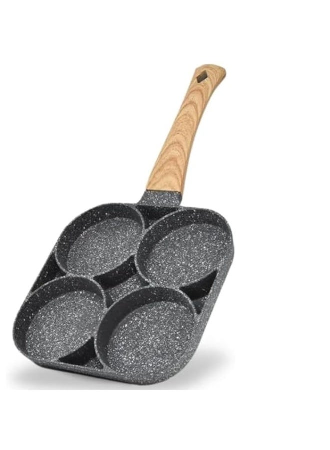 4-Hole Non-Stick Egg Frying Pan | Multiple Egg & Pancake Cooker | Wooden Handle | Perfect for Breakfast, Burgers & Muffins" - Image 1