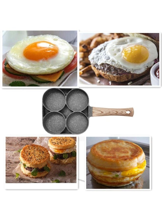 4-Hole Non-Stick Egg Frying Pan | Multiple Egg & Pancake Cooker | Wooden Handle | Perfect for Breakfast, Burgers & Muffins" - Image 4