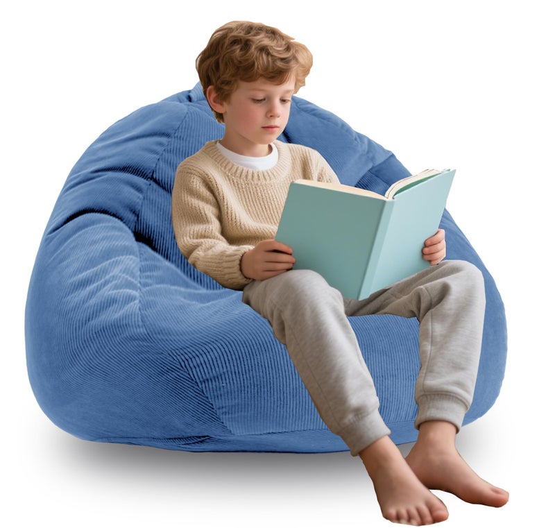 ENBAOHUI 3FT Memory Foam Bean Bag Chairs for Teens or Kids with Filling Bean Bag Sofa with Handle Super Soft Corduroy Fabric Lazy Sofa 3 Foot Blue - Image 1