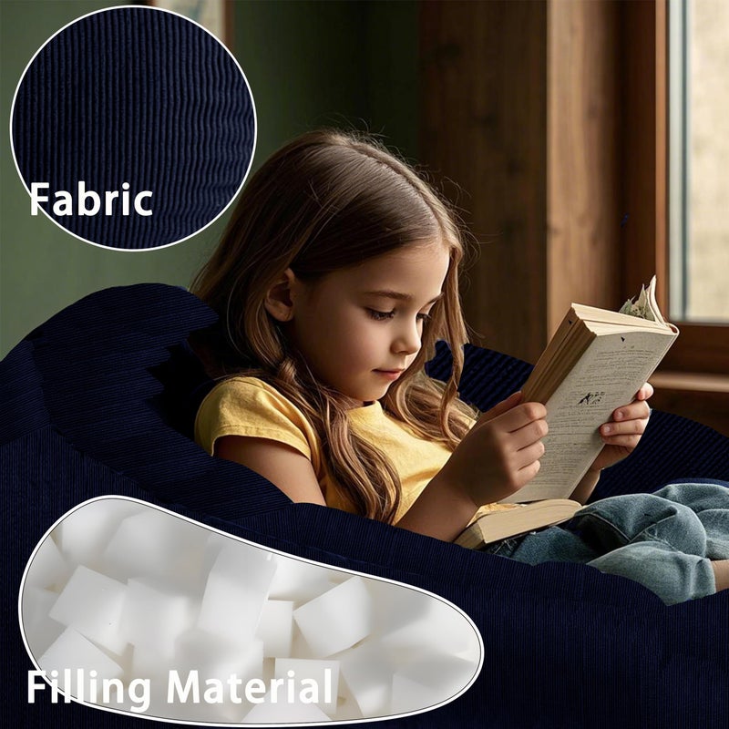 ENBAOHUI 3FT Memory Foam Bean Bag Chairs for Teens or Kids with Filling Bean Bag Sofa with Handle Super Soft Corduroy Fabric Lazy Sofa 3 Foot Blue - Image 4