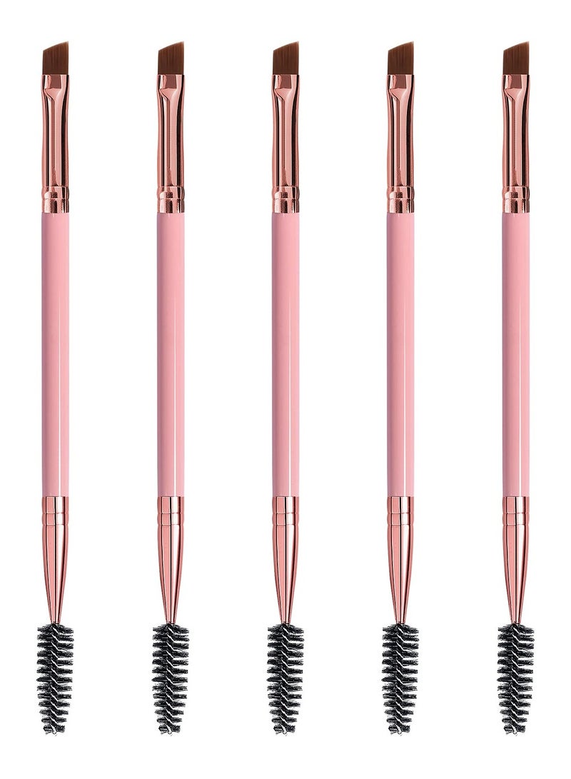 5Pcs Duo Eyebrow Brush Set, Spoolie  Angled Brow Brushes for Flawless Eye Makeup, Suitable for All Skin Types (Pink) - Image 1
