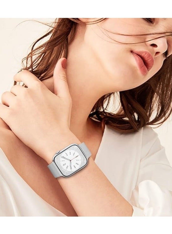 Bukela Compatible with Apple Watch,44mm/45mm/46mm/49mm/42mm(S2 S3) Magnetic Mesh Stainless Steel Band, Adjustable Replacement Men & Women iWatch Strap, Compatible with Series 10 9 8 7 6 5 4 3,SE,Ultra, Silver - Image 5