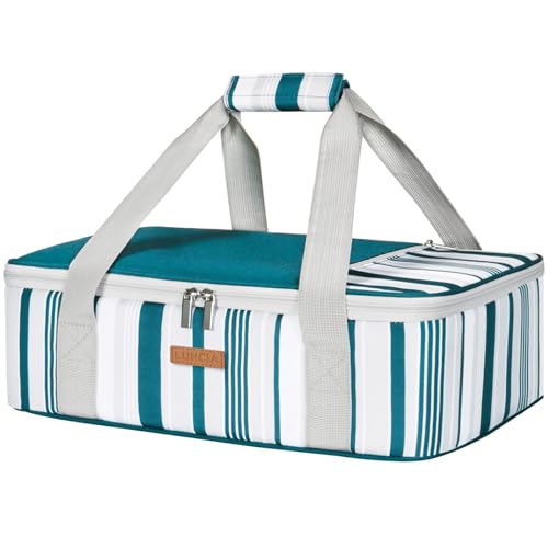 LUNCIA Insulated Casserole Carrier for Hot or Cold Food Lasagna Lugger Tote for Potluck PartiesPicnicCookouts Fits 9x13 Baking Dish Green