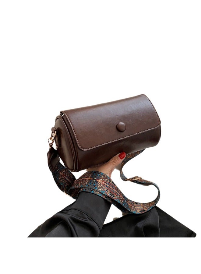 ريترو حقيبة صغيرة جديدة بأسلوب ريترو، حقيبة نسائية، الأكثر مبيعًا وشعبية، متعددة الاستخدامات، حقيبة كروس بودي بحزام كتف عريض، ملمس راقي، حقيبة أسطوانية الشكل - Image 5