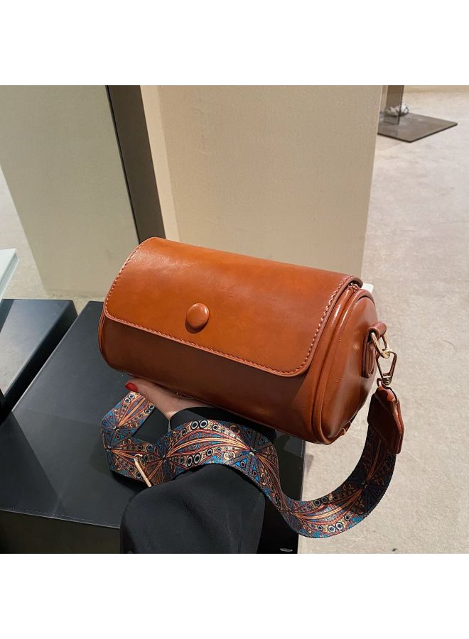 ريترو حقيبة صغيرة جديدة بأسلوب ريترو، حقيبة نسائية، الأكثر مبيعًا وشعبية، متعددة الاستخدامات، حقيبة كروس بودي بحزام كتف عريض، ملمس راقي، حقيبة أسطوانية الشكل - Image 3