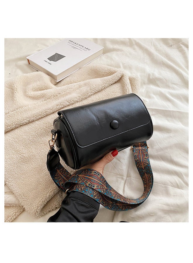 ريترو حقيبة صغيرة جديدة بأسلوب ريترو، حقيبة نسائية، الأكثر مبيعًا وشعبية، متعددة الاستخدامات، حقيبة كروس بودي بحزام كتف عريض، ملمس راقي، حقيبة أسطوانية الشكل - Image 1