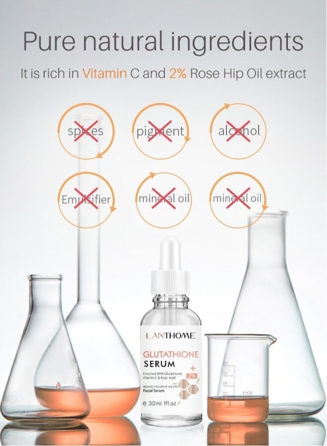 Lanthome Glutathione Serum, Glutathione White Serum, Enriched with Glutathione Vitamin C& Kojic Acid, Hydrating Moisturizing Brightening Skin Reduces Fine Lines & Wrinkles, Dark Spot Remover Face Serum - Image 3