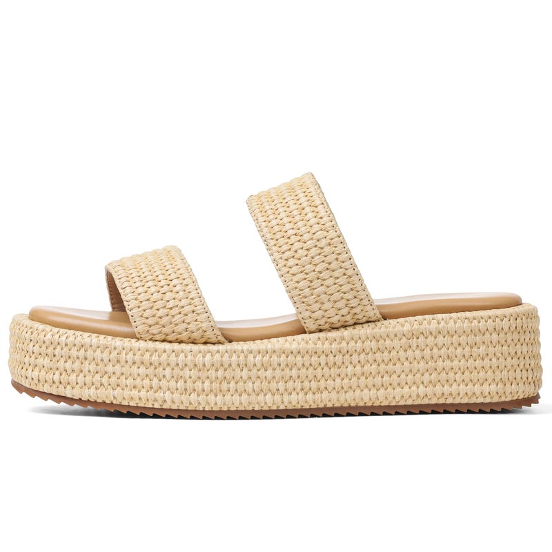 EQAUDES Raffia Platform Wedge Sandals for Women Cute Summer Espadrilles Open Toe Apricot Slides Dressy Vacation Essentials Outdoor Resort Wear - Image 1