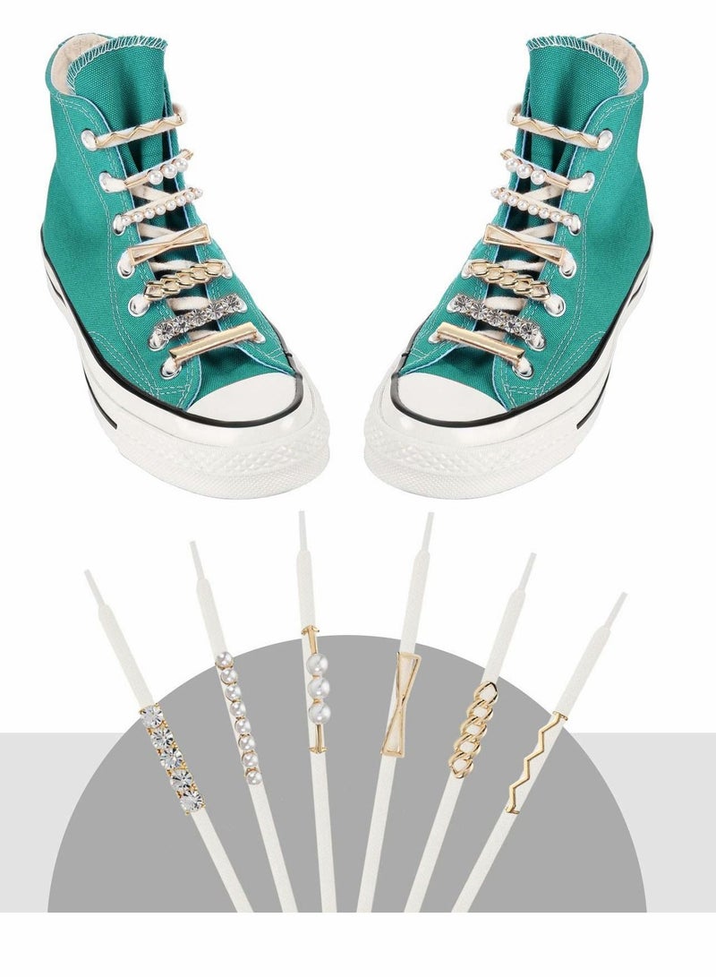 Y&D Shoelace Clips for Sneakers, 16 Pcs Shoelaces Clips, Decorations Charms with Faux Pearl Rhinestone Crystal Metal  - Image 4