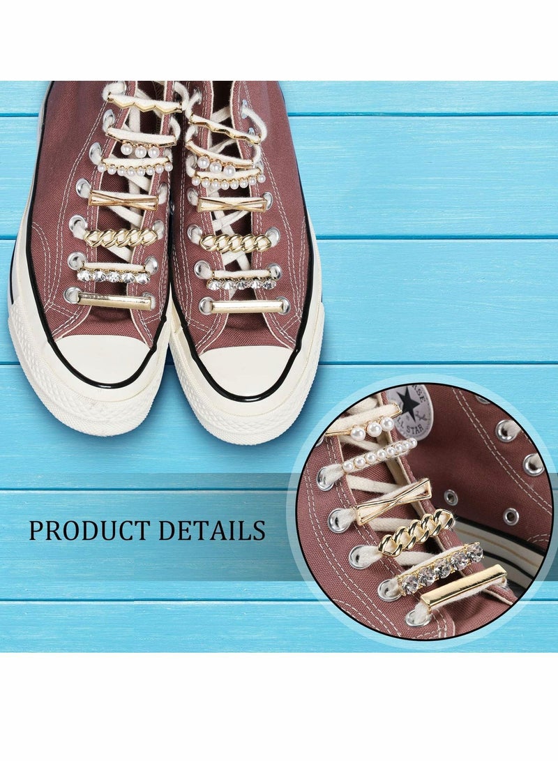 Y&D Shoelace Clips for Sneakers, 16 Pcs Shoelaces Clips, Decorations Charms with Faux Pearl Rhinestone Crystal Metal  - Image 2