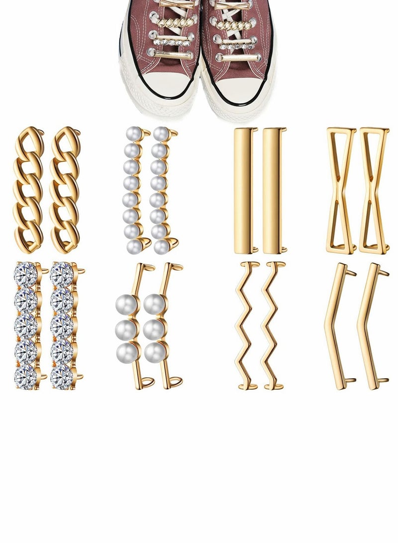 Y&D Shoelace Clips for Sneakers, 16 Pcs Shoelaces Clips, Decorations Charms with Faux Pearl Rhinestone Crystal Metal  - Image 1