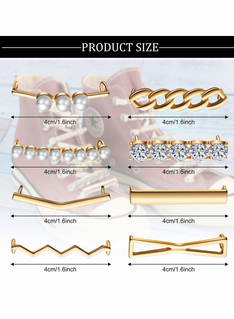 Y&D Shoelace Clips for Sneakers, 16 Pcs Shoelaces Clips, Decorations Charms with Faux Pearl Rhinestone Crystal Metal  - Image 3