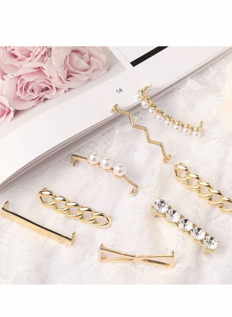 Y&D Shoelace Clips for Sneakers, 16 Pcs Shoelaces Clips, Decorations Charms with Faux Pearl Rhinestone Crystal Metal  - Image 5