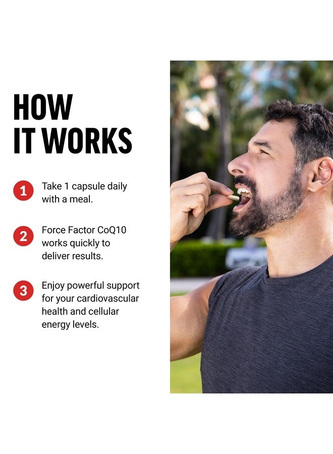 FORCE FACTOR CoQ10 100mg, Coenzyme Q10 Heart Health Supplement with Enhanced Absorption, Premium Grade Coq 10, Vegan, Dairy Free, Gluten Free, and Non-GMO, 60 Vegetable Capsules - Image 4