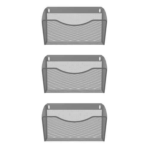 EasyPAG Wall File Organizer 3 Single Pocket Mesh Hanging File Folder Organizer for Letter/A4 Size Folders Wall Mounted Vertical Mail Holder for Paperwork, Office, Home, School, Silver - Image 2