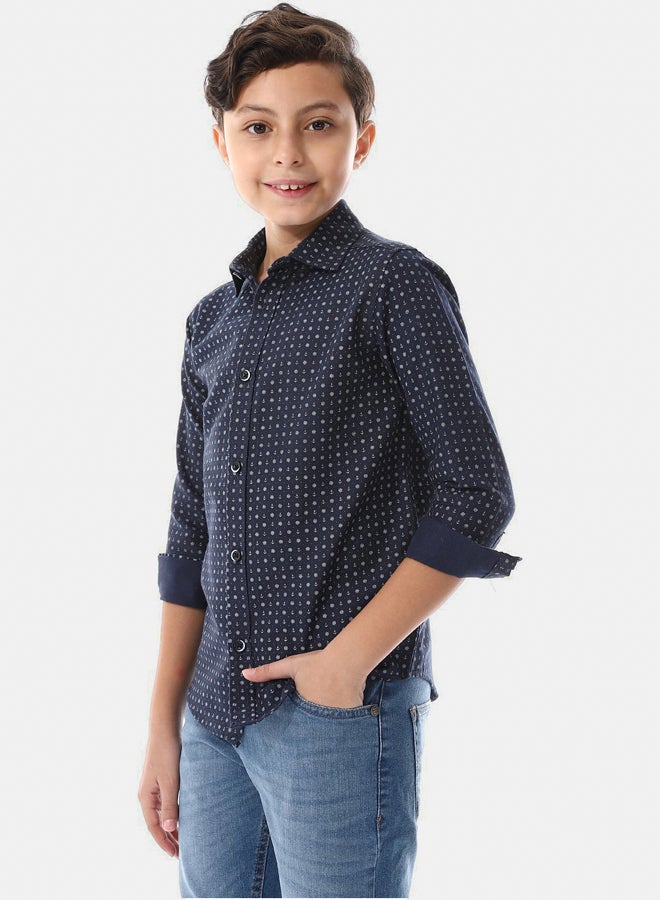 Andora Self Pattern Navy Blue Boys Shirt - Image 3