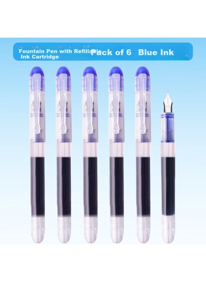 Snowhite Direct-fill Fountain Pen For Third Grade Elementary School Students' Handwriting Practice, Daily Writing, No Bleeding, Disposable Fountain Pen, Large Capacity Marker Pen, F Nib, Blue, 6 Pens/pack, Fp20 - Image 2