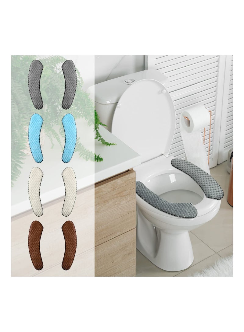 Washable Plush Toilet Seat Covers, Thick Padded Non-Slip Cushions with Self-Adhesive Tape, Soft Bathroom Accessories for Home, Dormitory, and School (4 Pairs)