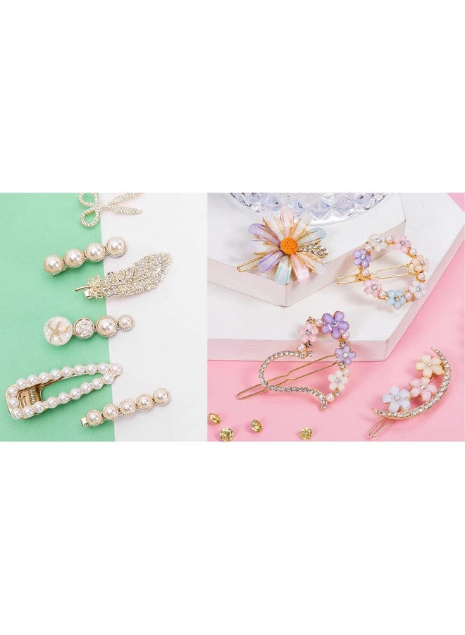 ANNACREATIONS Korean Style Pearl Metal Hair Clips, Rhinestones Plastic Pearl Barrettes Flower Lock Pin Hair Accessories For Women & Girls (Pack Of 10 Pcs) - Image 1