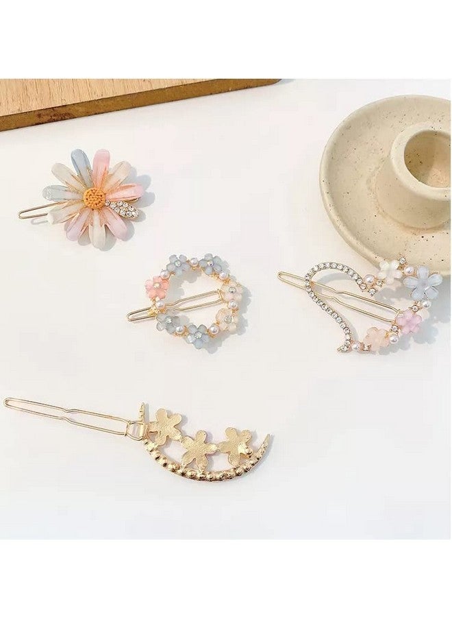 ANNACREATIONS Korean Style Pearl Metal Hair Clips, Rhinestones Plastic Pearl Barrettes Flower Lock Pin Hair Accessories For Women & Girls (Pack Of 10 Pcs) - Image 2