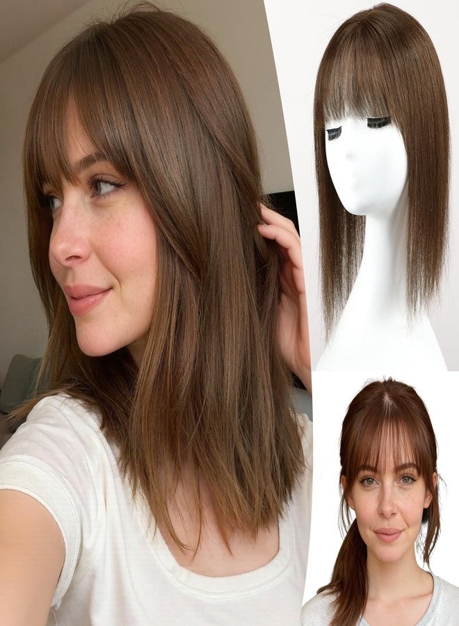 starluck 4.5"*5" Swiss Lace Base Hand-Tied Hair Toppers for Women Real Human Hair Topper，14 inch，With Bangs SilkHug Hair Topper for Women with Thinning or Grey Roots (Brown) - Image 1