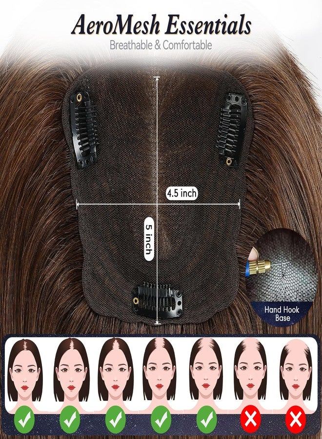 starluck 4.5"*5" Swiss Lace Base Hand-Tied Hair Toppers for Women Real Human Hair Topper，14 inch，With Bangs SilkHug Hair Topper for Women with Thinning or Grey Roots (Brown) - Image 4