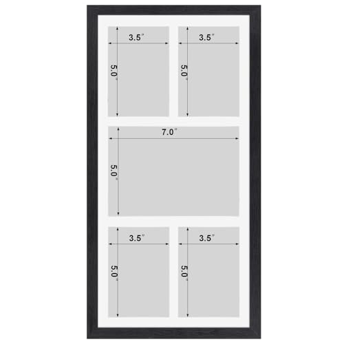 SPEPLA 5 Opening 3.5x5 Black Collage Picture Frames, Multiple Frames for Displaying 1 5x7 and 4 3.5x5 Photos with White Mat - Image 2
