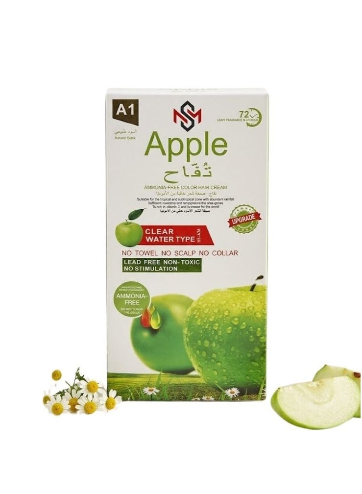 Apple Ammonia-Free Black Hair Cream, Clear Water Type Formula, No Towel No Stain Hair Coloring Solution - Image 1