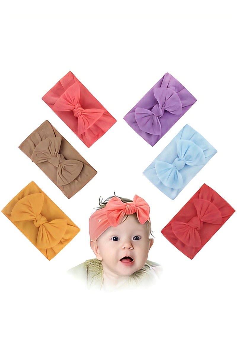 MileMelo 6 Colors Elastic Nylon Turban Stretchy Soft Wide Bowknot Headbands for Babies Newborn Baby Girl Infant Toddler - Image 1