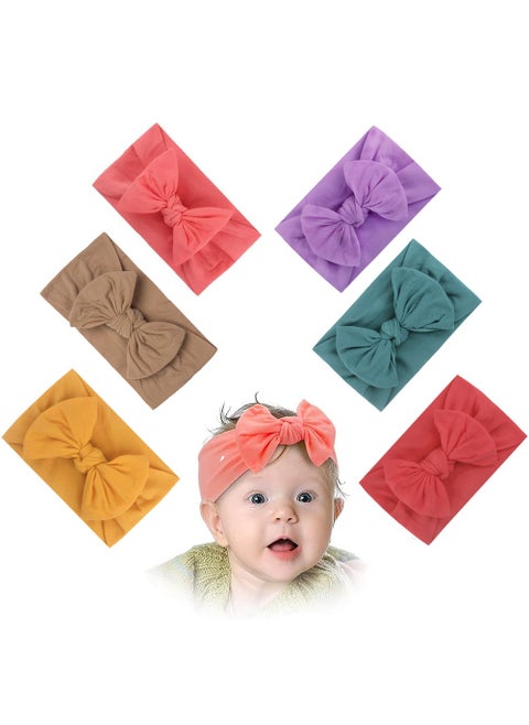 6 Colors Elastic Nylon Turban Stretchy Soft Wide Bowknot Headbands for Babies Newborn Baby Girl Infant Toddler