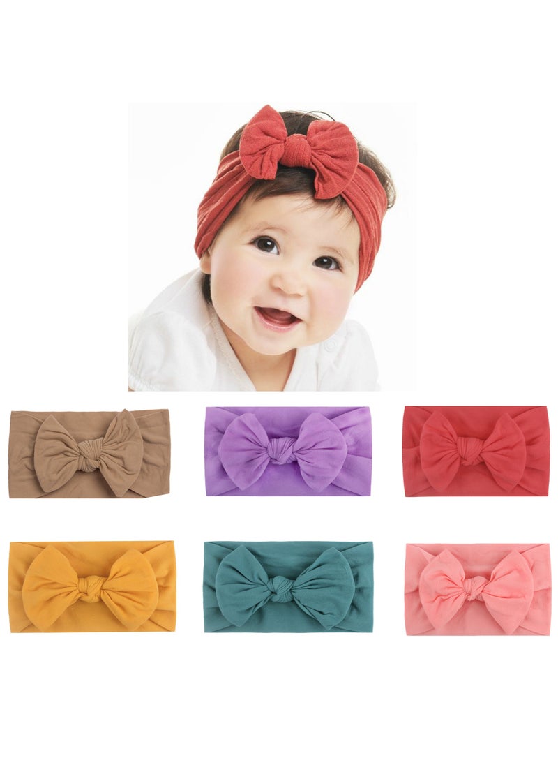 6 Colors Elastic Nylon Turban Stretchy Soft Wide Bowknot Headbands for Babies Newborn Baby Girl Infant Toddler