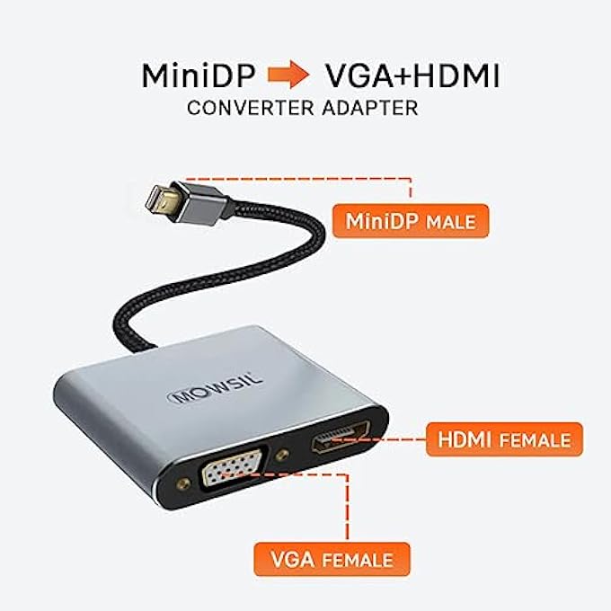 MOWSIL MINI DISPLAYPORT TO HDMI AND VGA ADAPTER, 4K HDMI 30HZ & 1080P VGA CONVERTER, GOLD-PLATED, PLUG & PLAY, COMPATIBLE WITH MACBOOK, IMAC, SURFACE, LAPTOP, PC, MONITOR, PROJECTOR - Image 3