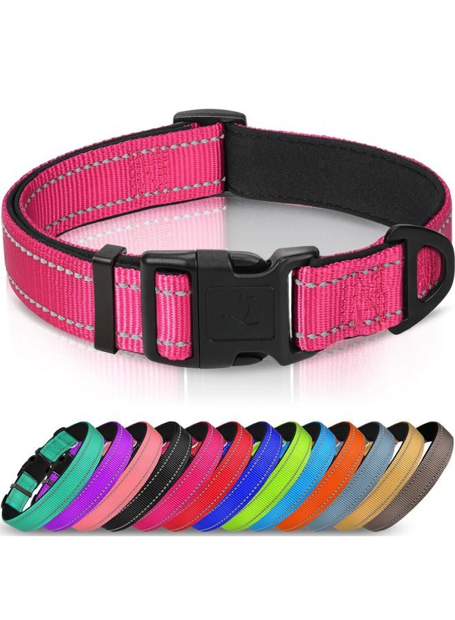 Joytale طوق كلب عاكس، ناعم مبطن من النيوبرين، طوق حيوانات أليفة من النايلون قابل للتعديل للكلاب الكبيرة، وردي فاتح، L - Image 1