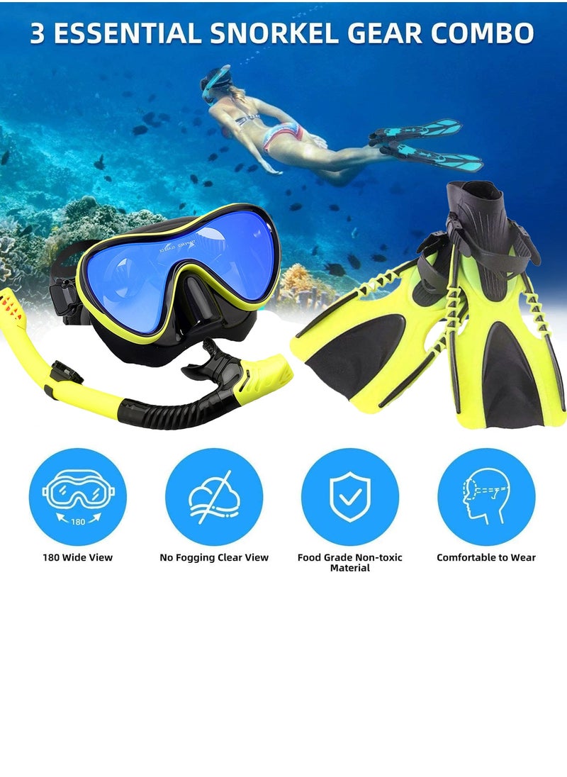 Adando - Adando Diving Snorkeling Face Mask Set - Face Mask With Dry Breathing System With Fins & Snorkel - Food Grade Silicone Diving Goggles - Anti Fog Leakproof Diving Equipment for Adults Teens - Image 1