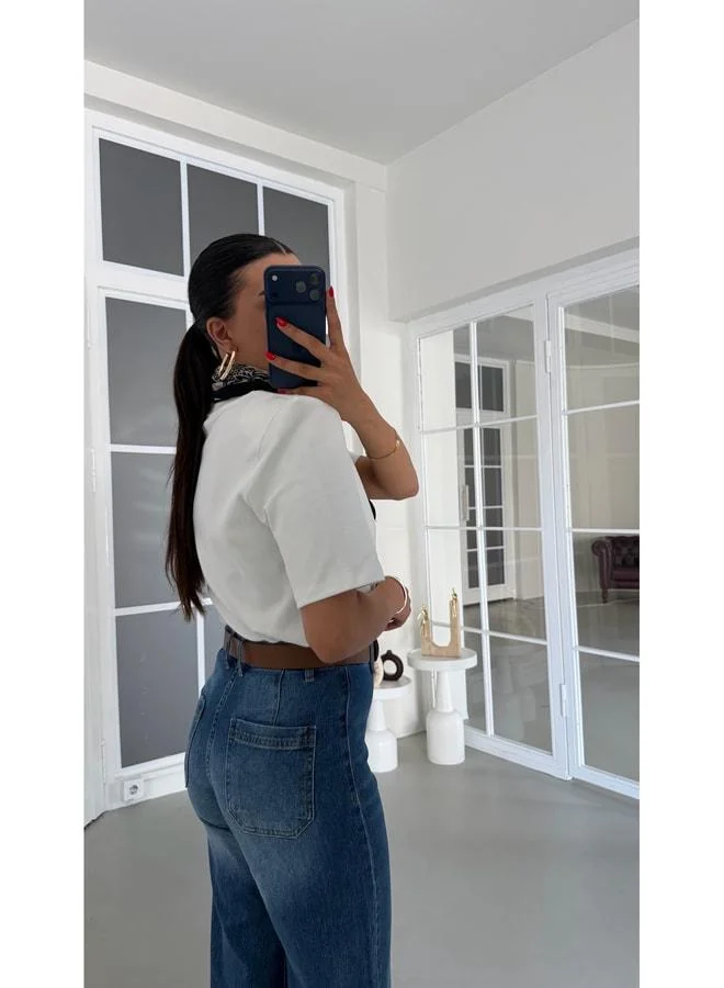 Gaus Dark Blue Belted Cropped Jeans GAUS-01886.