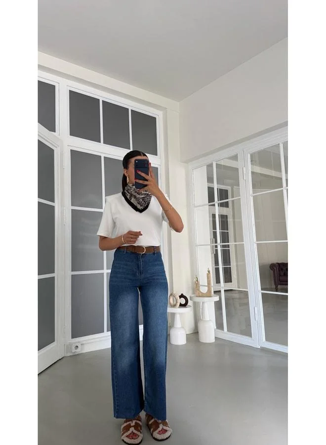 Dark Blue Belted Cropped Jeans GAUS-01886.