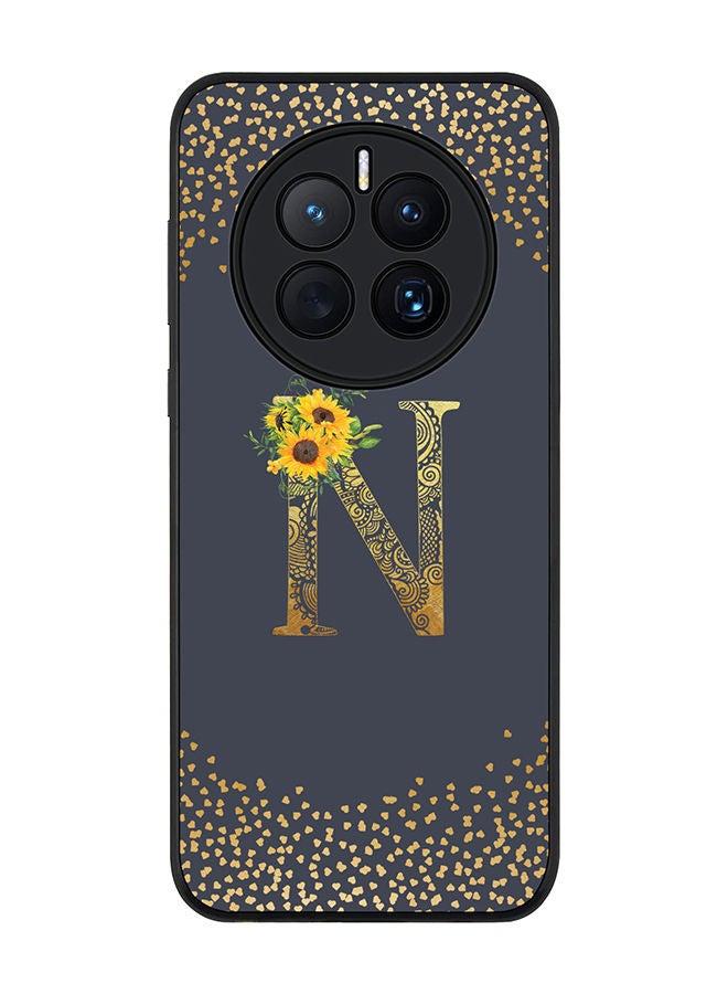 Stylizedd Rugged Black edge case for Huawei Mate 50 Slim fit Soft Case Flexible Rubber Edges Anti Drop TPU Gel Thin Cover - Custom Monogram Initial Letter Floral Pattern Alphabet - N (Grey ) - Image 1
