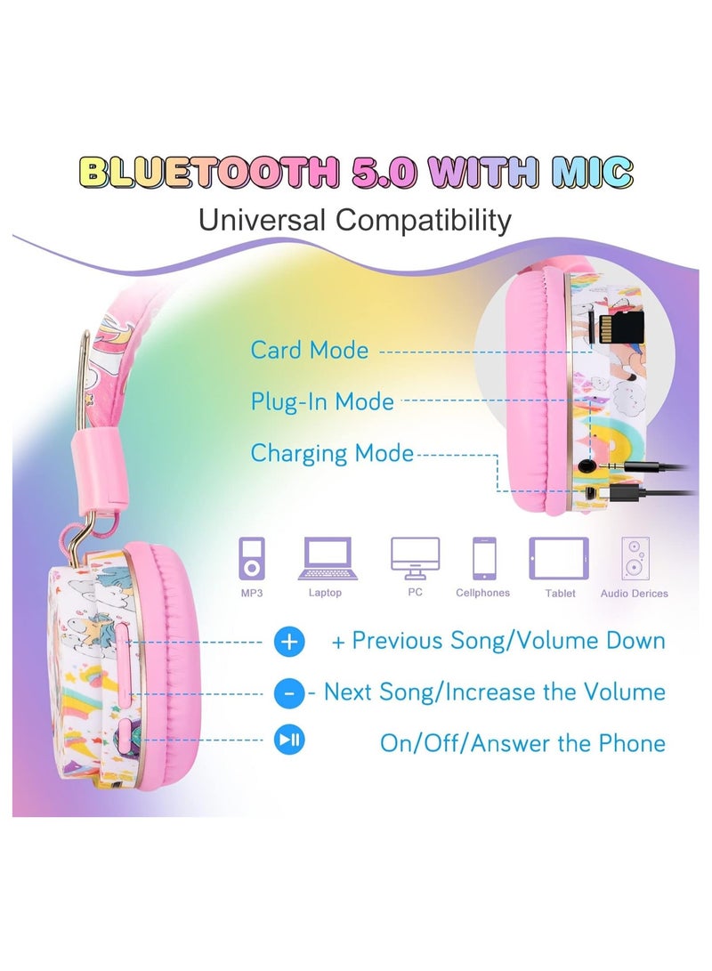 general Unicorn Kids Wireless Headphones, Unicorn Headphones for Girls, Bluetooth Headphones for Kids with Microphone, Adjustable Toddler Earphone Over-the-Head Headphones for 2+ Years - Image 3